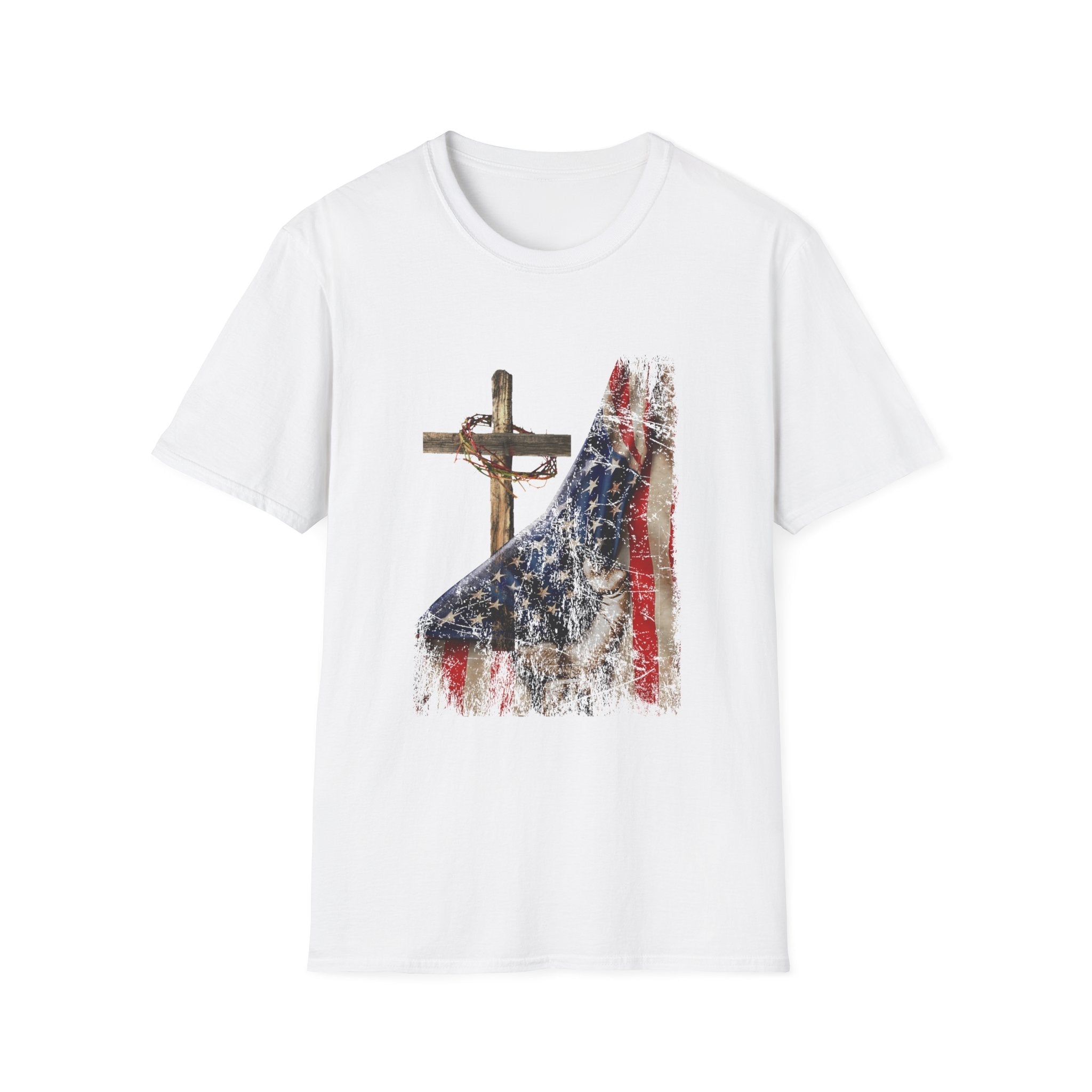 American Flag Reveal Cross Unisex T-Shirt - PatriotDepot.com