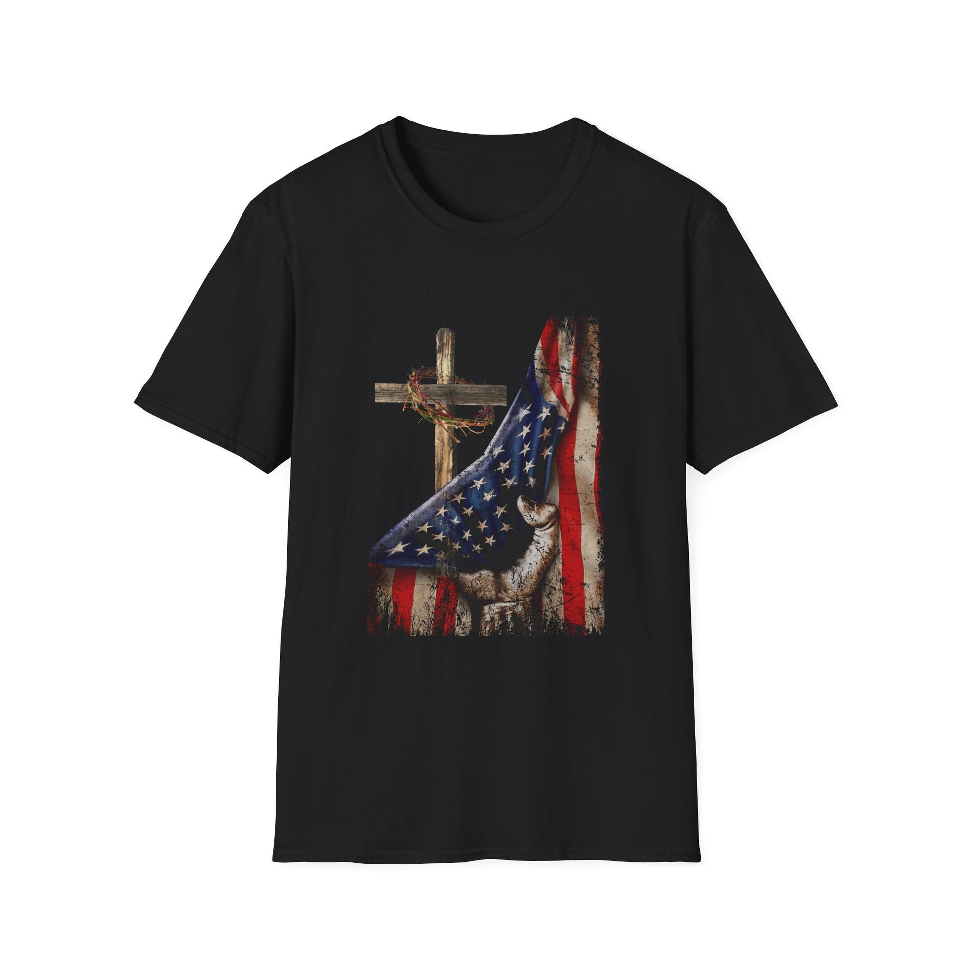 American Flag Reveal Cross Unisex T-Shirt - PatriotDepot.com