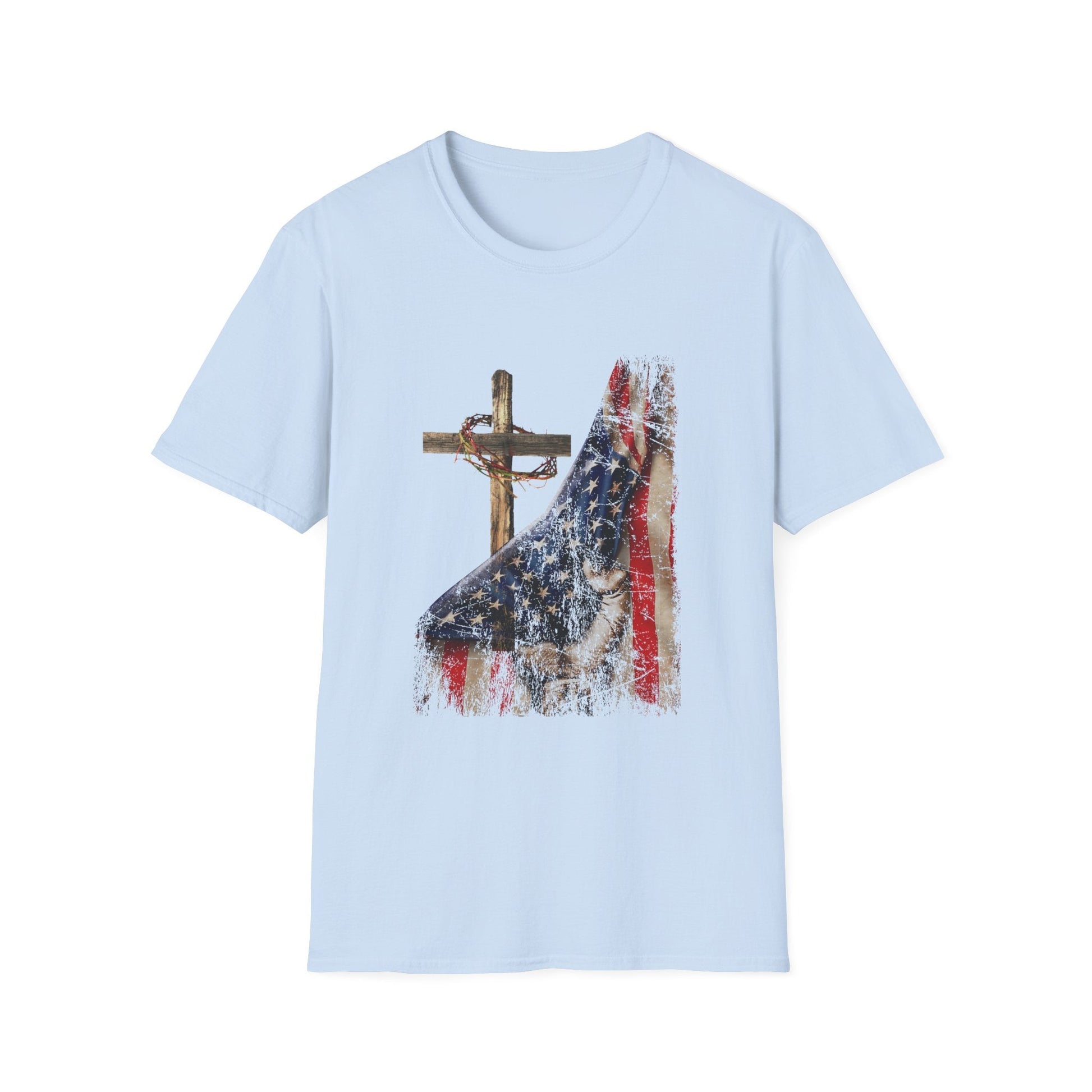 American Flag Reveal Cross Unisex T-Shirt - PatriotDepot.com