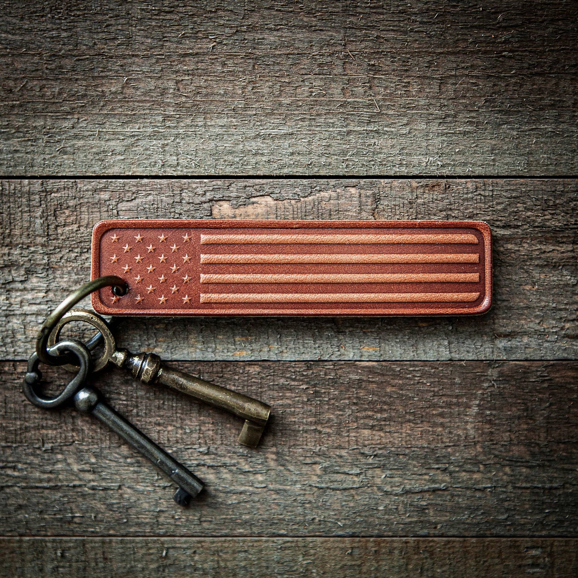 American Flag Solid Leather Keychain | Handcrafted - PatriotDepot.com