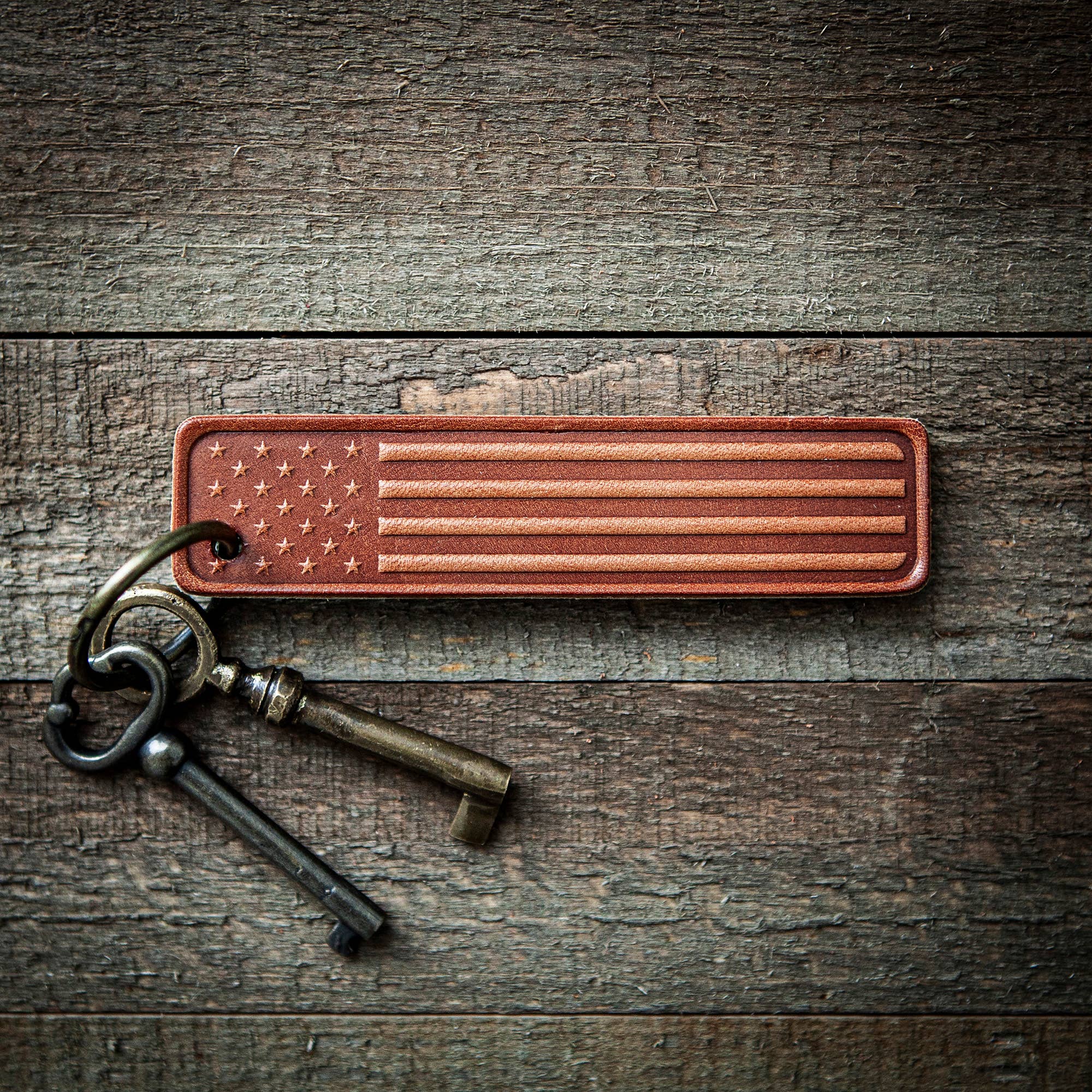 American Flag Solid Leather Keychain | Handcrafted - PatriotDepot.com