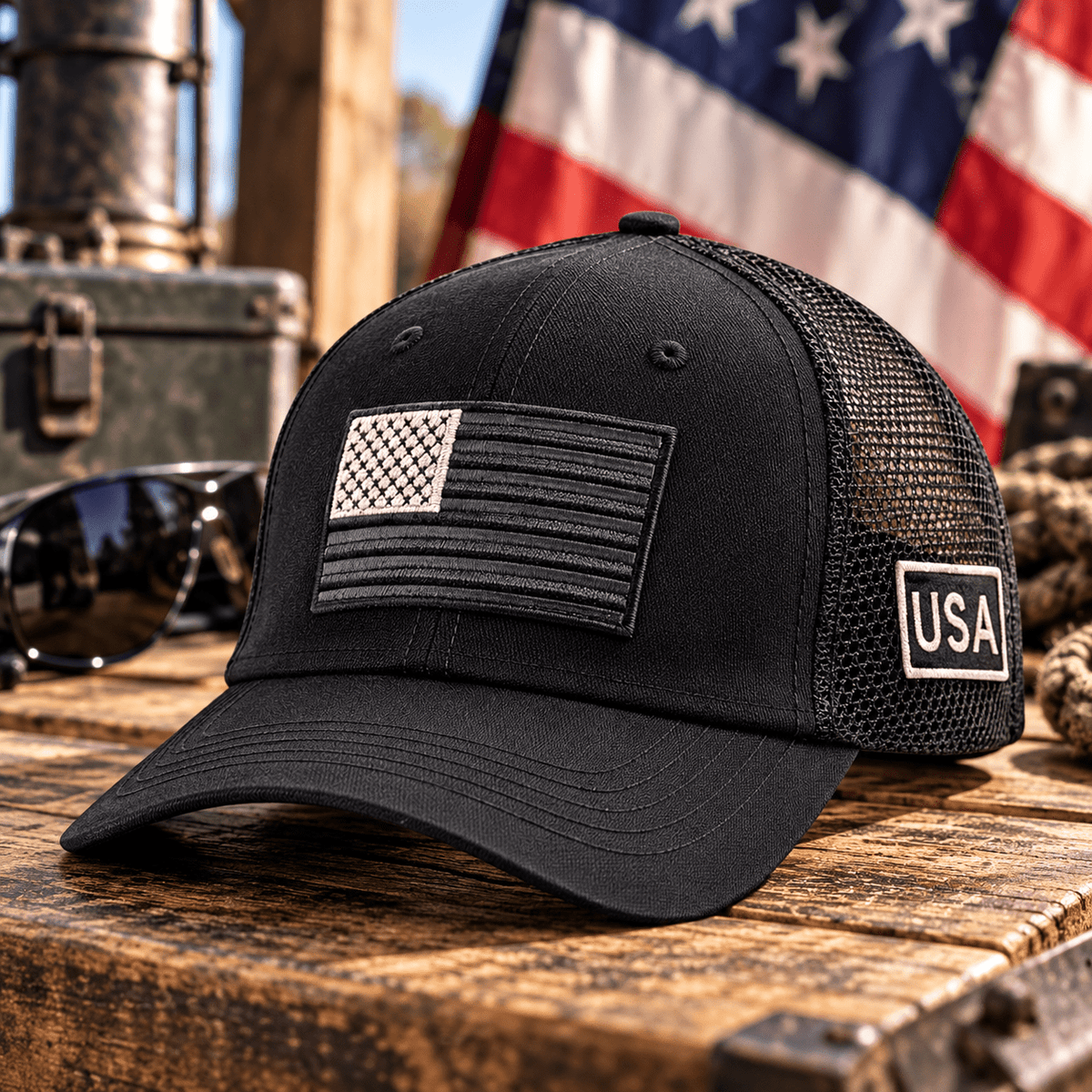 American Flag Tactical Trucker Hat | Double Mesh Back - PatriotDepot.com