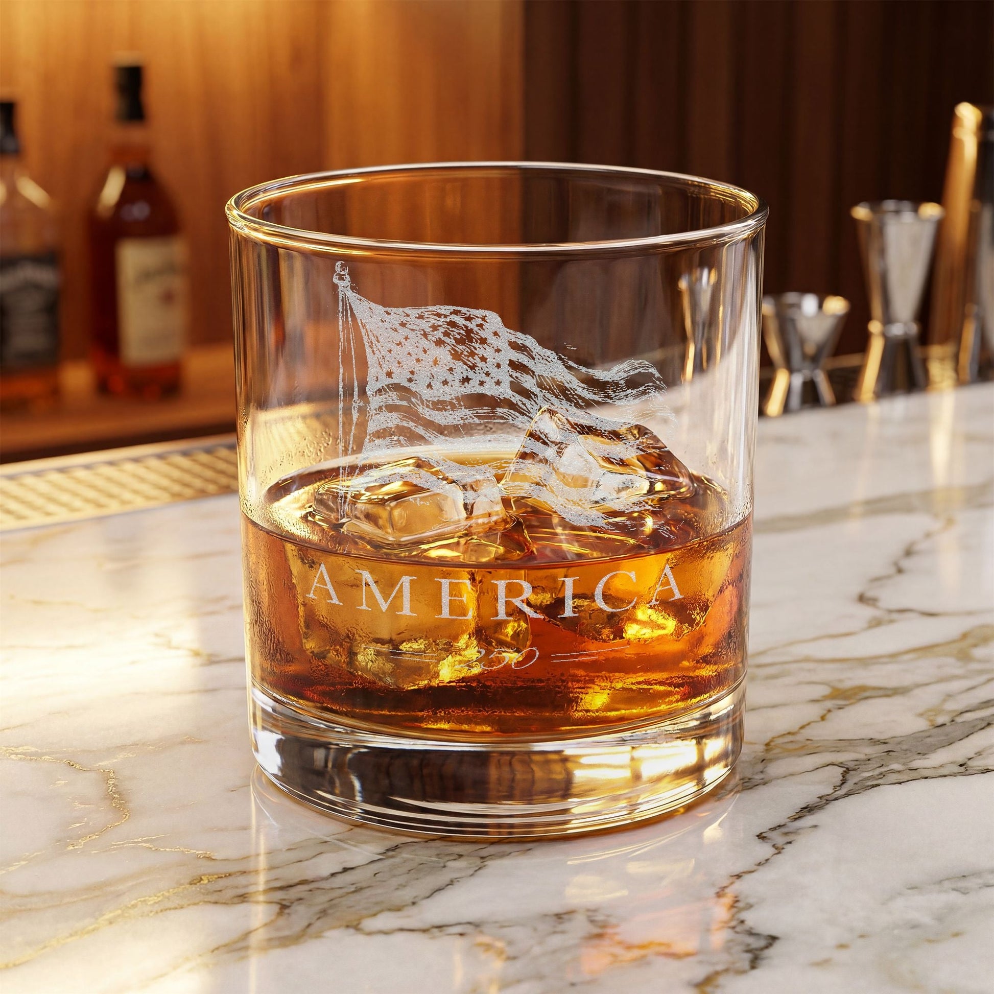 American Spirit Engraved Rocks Glass | 250 Years of Greatness - PatriotDepot.com