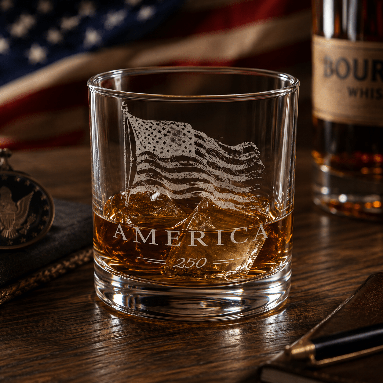 American Spirit Engraved Rocks Glass | 250 Years of Greatness - PatriotDepot.com