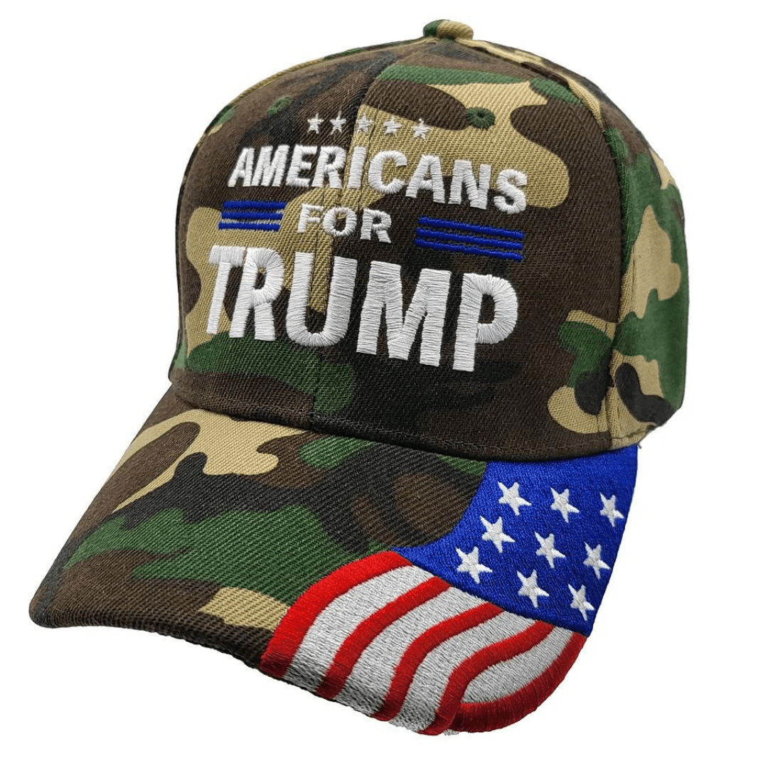 Americans for Trump Embroidered Hat w/Flag Bill (Camo) - PatriotDepot.com