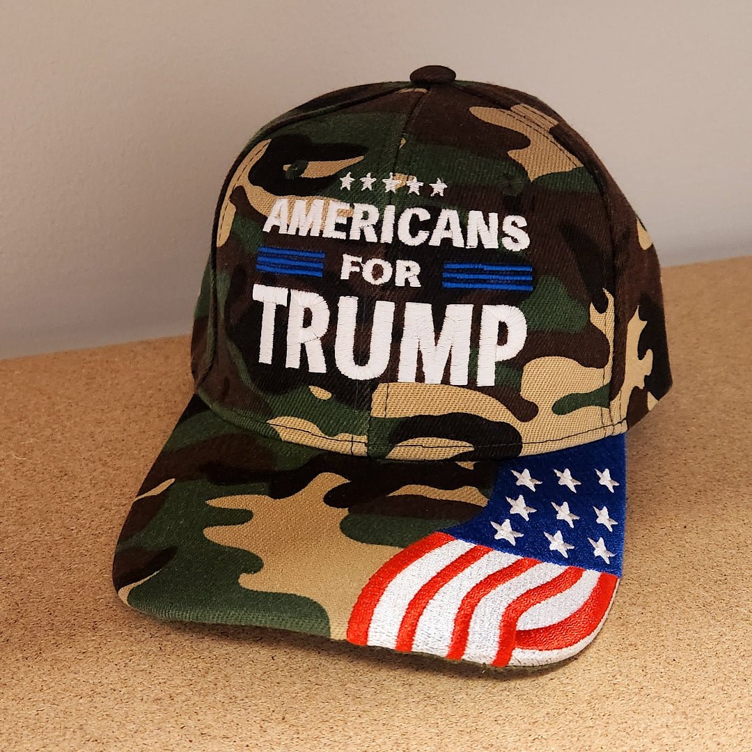 Americans for Trump Embroidered Hat w/Flag Bill (Camo) - PatriotDepot.com