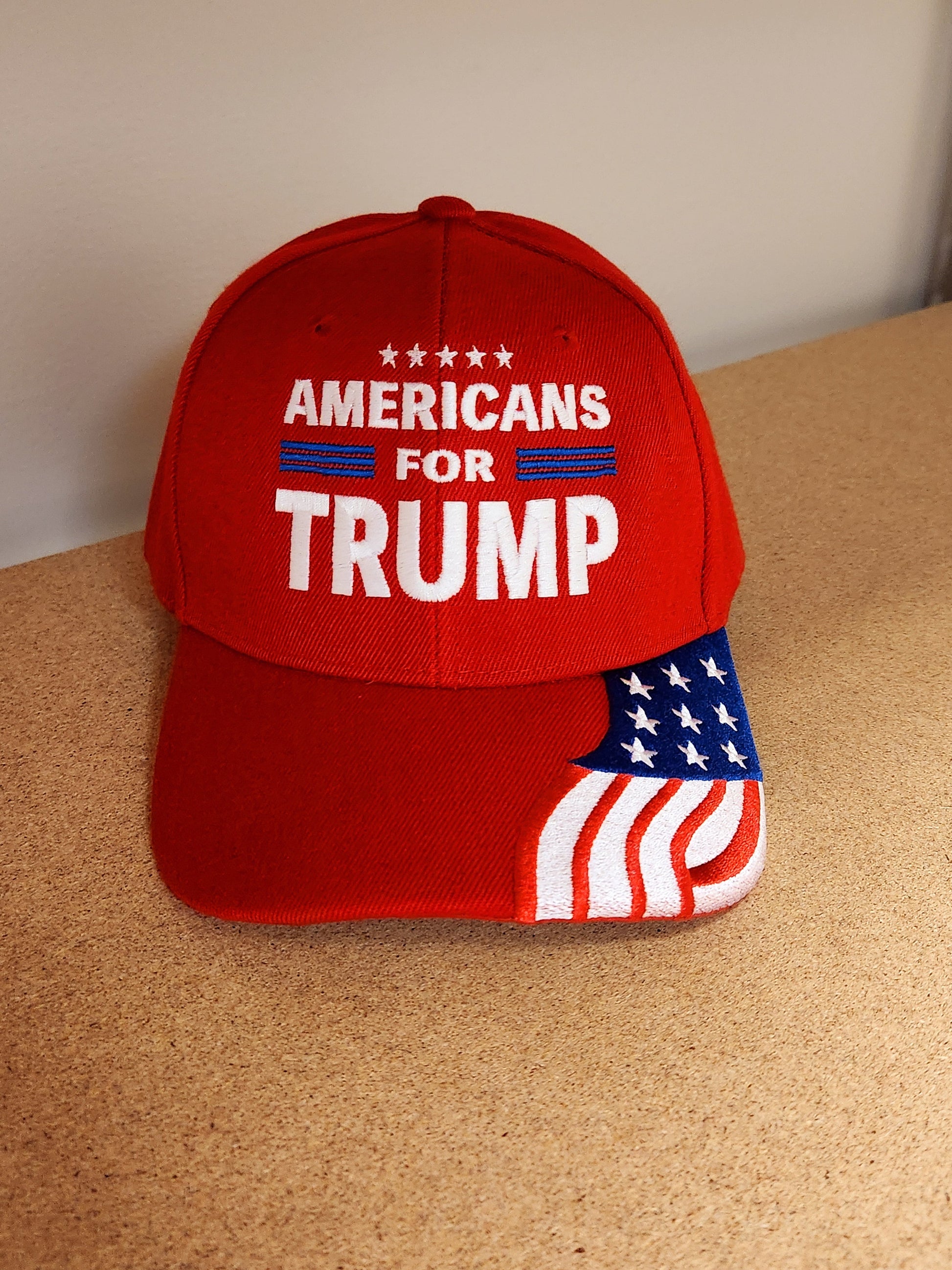 Americans for Trump Embroidered Hat w/Flag Bill (Red) - PatriotDepot.com