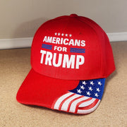 Americans for Trump Embroidered Hat w/Flag Bill (Red) - PatriotDepot.com