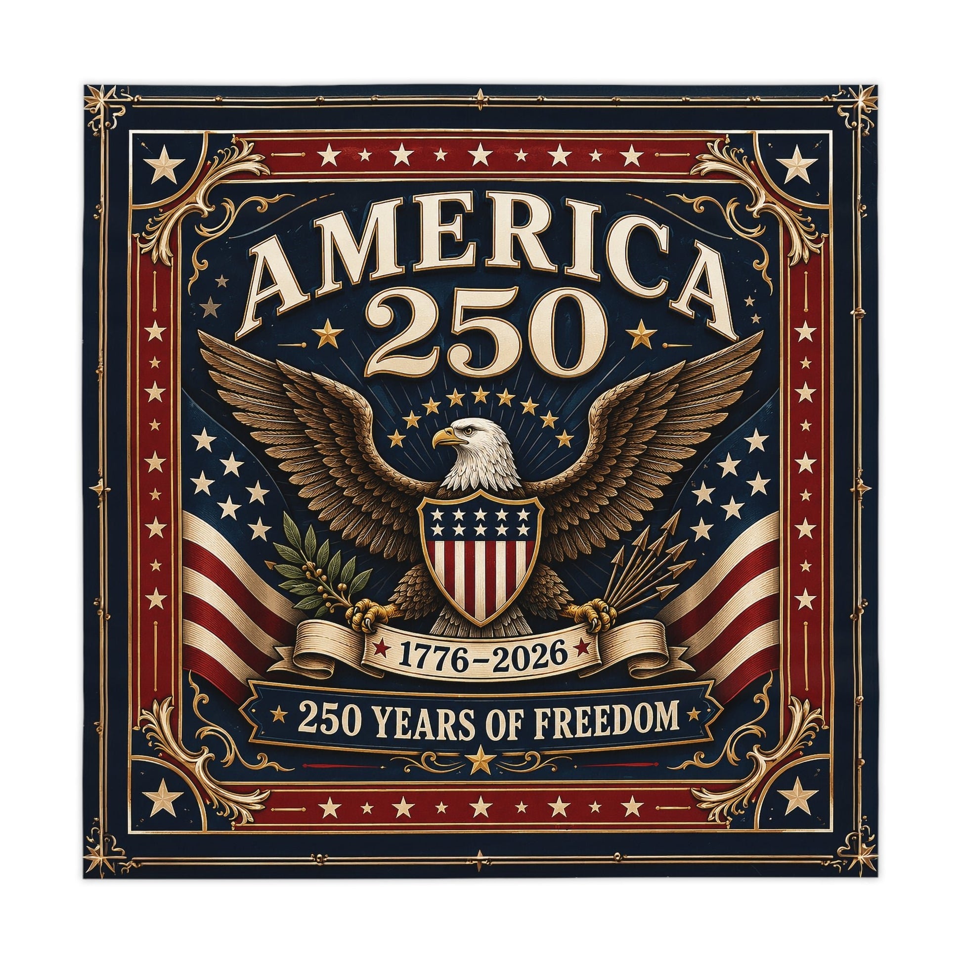 America's 250th Anniversary Custom Tablecloth — 1776–2026 Patriotic Eagle - PatriotDepot.com