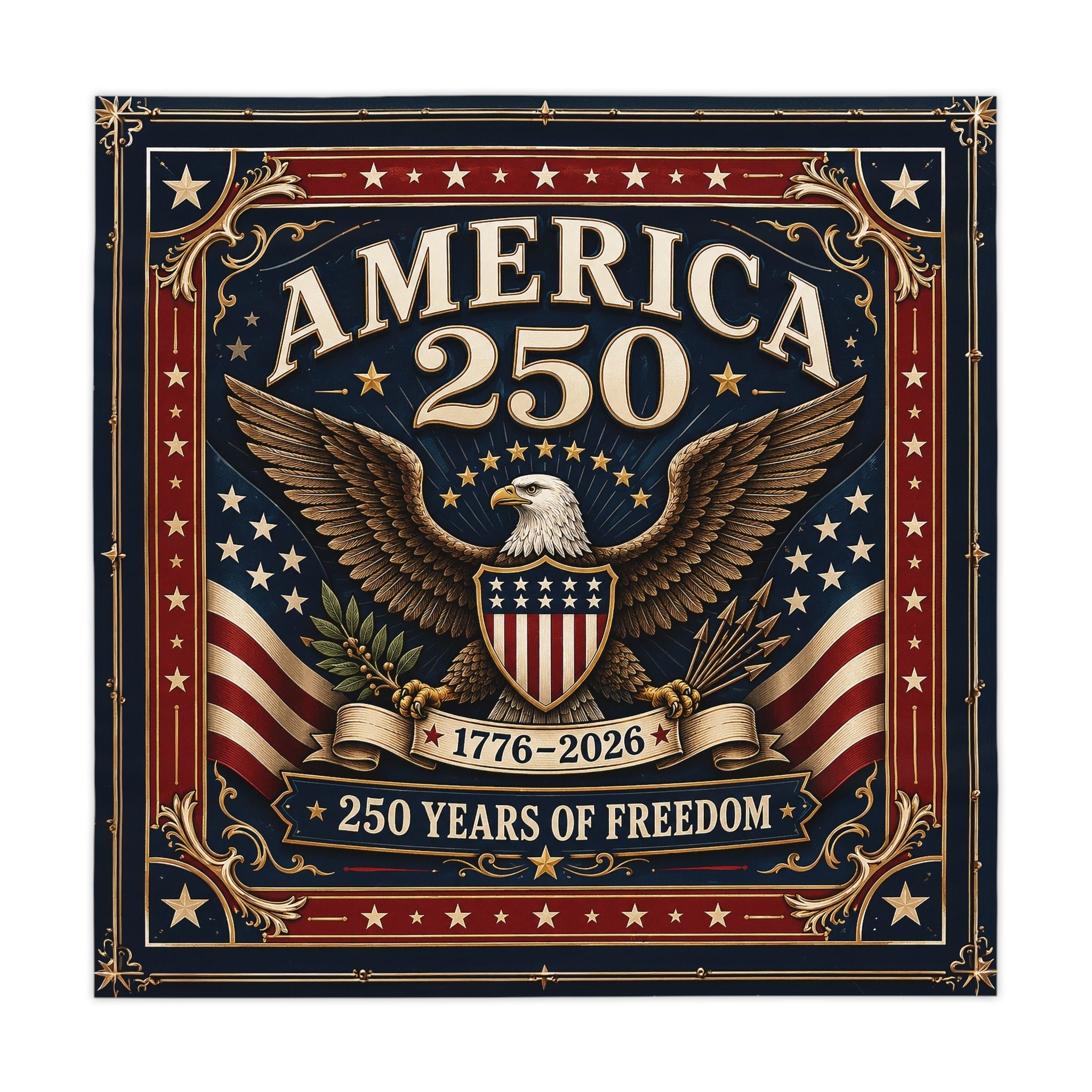 America's 250th Anniversary Custom Tablecloth — 1776–2026 Patriotic Eagle - PatriotDepot.com