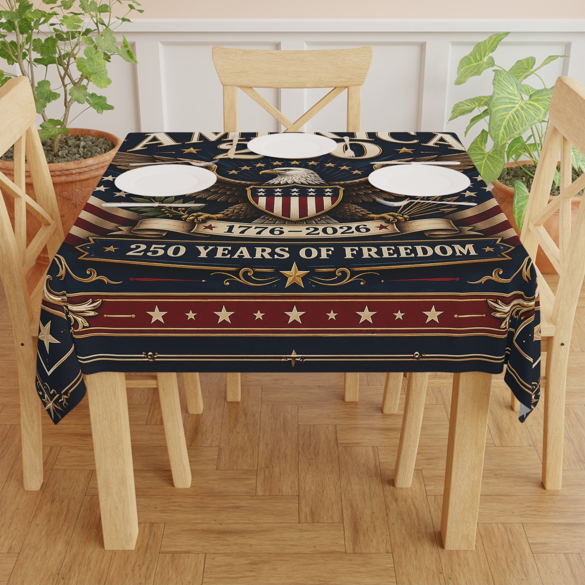 America's 250th Anniversary Custom Tablecloth — 1776–2026 Patriotic Eagle - PatriotDepot.com