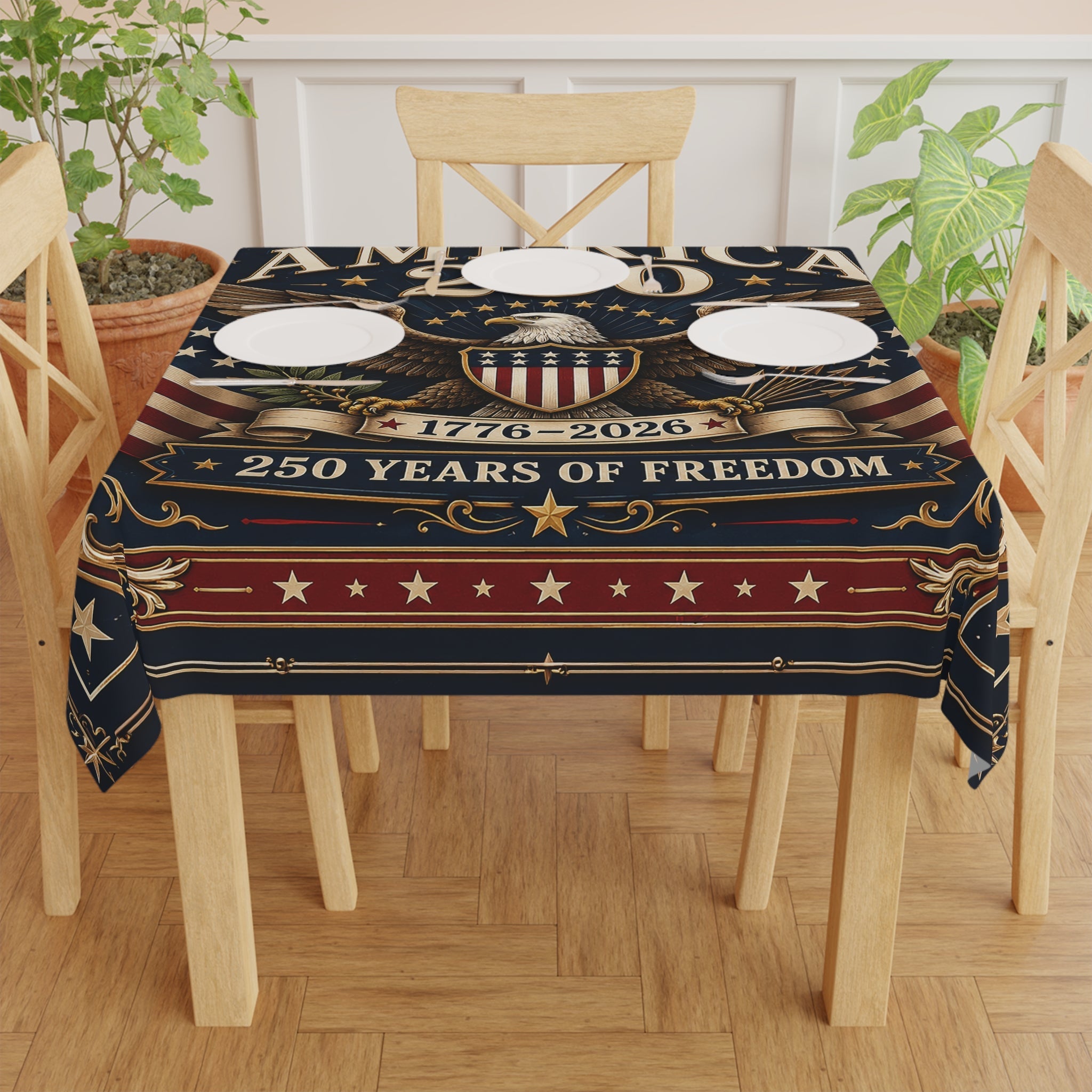America's 250th Anniversary Custom Tablecloth — 1776–2026 Patriotic Eagle - PatriotDepot.com