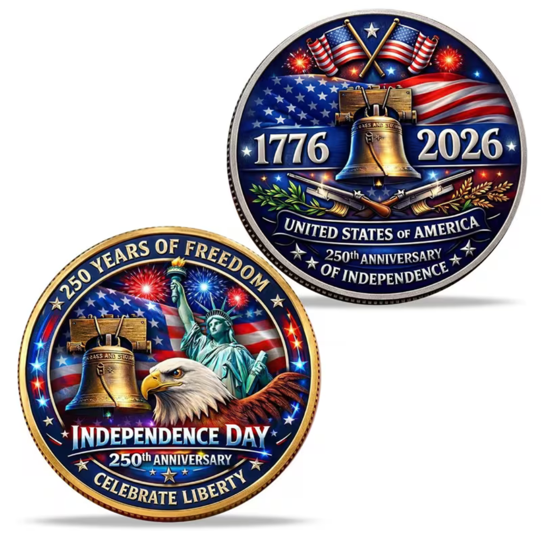 America’s 250th Anniversary Liberty Bell & Eagle Commemorative Coin (1776–2026) – Dual - Sided Patriotic Edition 2D - PatriotDepot.com