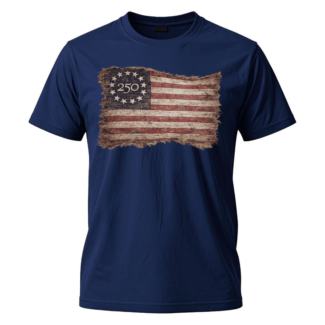 America's 250th Anniversary Vintage Betsy Ross Flag Edition T-Shirt - PatriotDepot.com