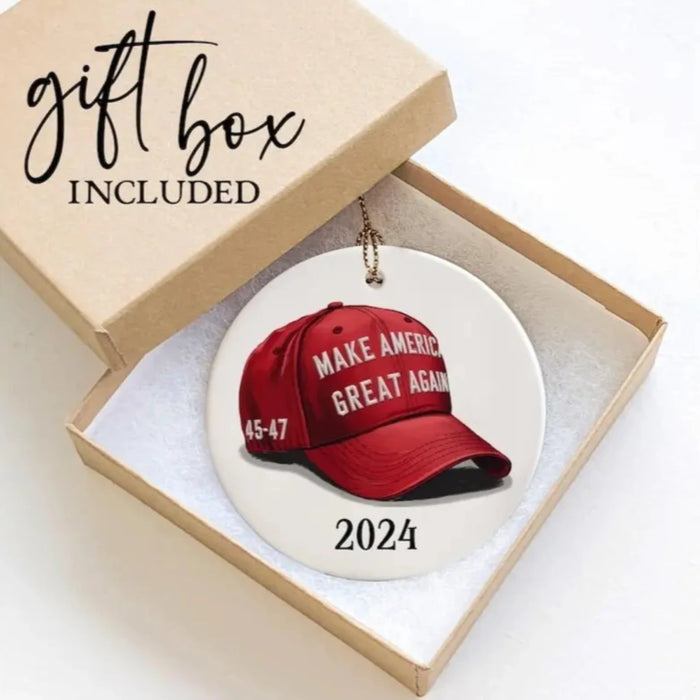 Commemorative Make America Great Again 45-47 Hat 2024 Ceramic Ornament