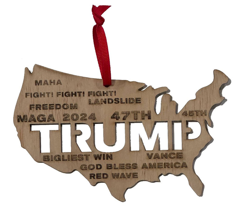 Trump 47th MAGA USA Wooden Christmas Tree Ornament