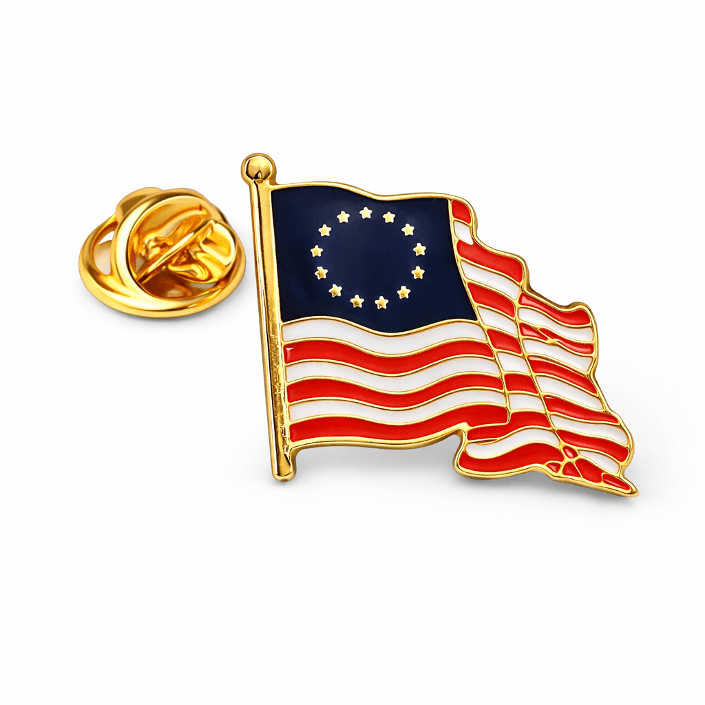 Betsy Ross American Waving Flag Cloisonne Lapel Pin - PatriotDepot.com