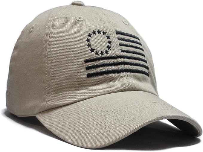 Betsy Ross Embroidered Flag Hat (Khaki) - PatriotDepot.com