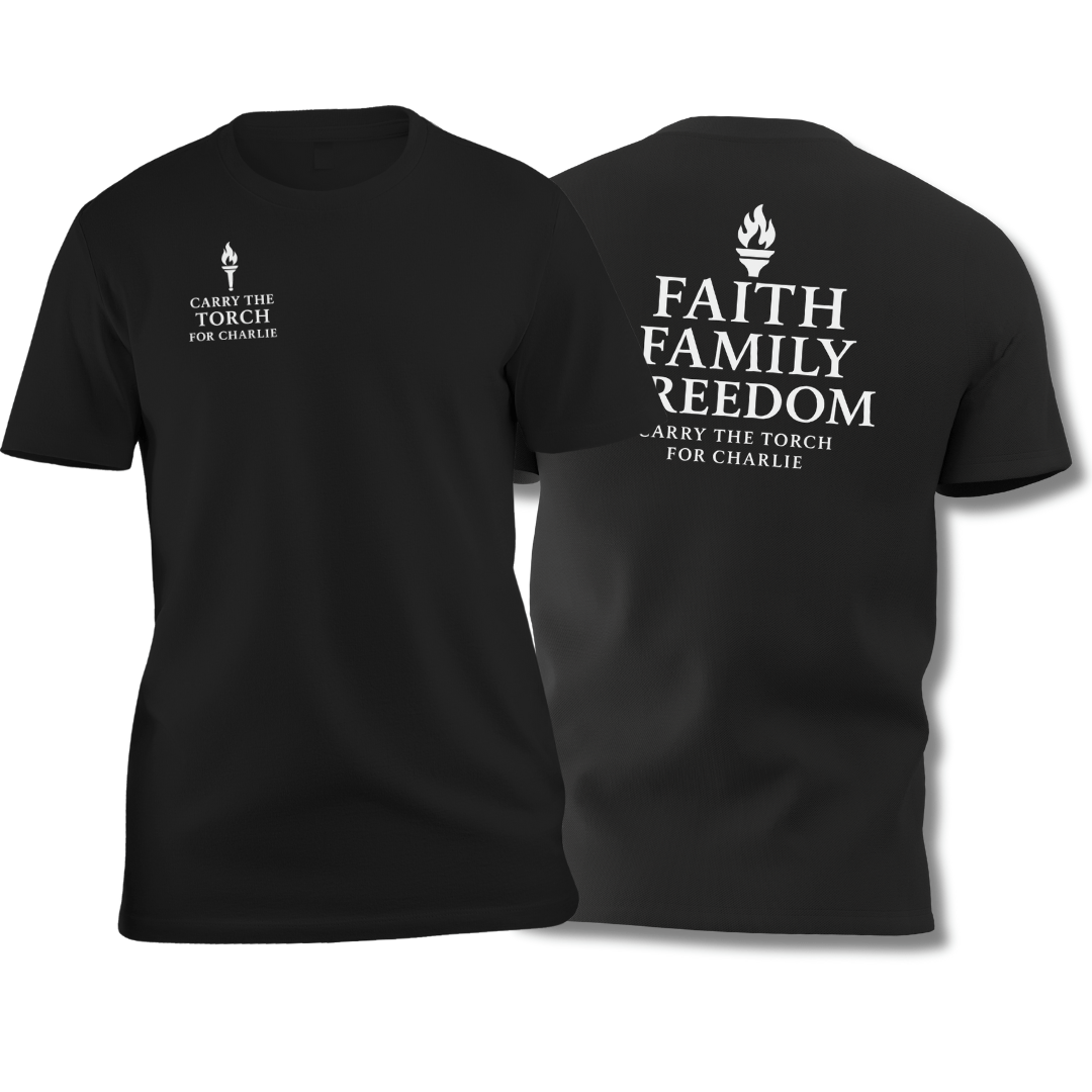 Carry the Torch for Charlie "Faith Family Freedom" T-Shirt - PatriotDepot.com