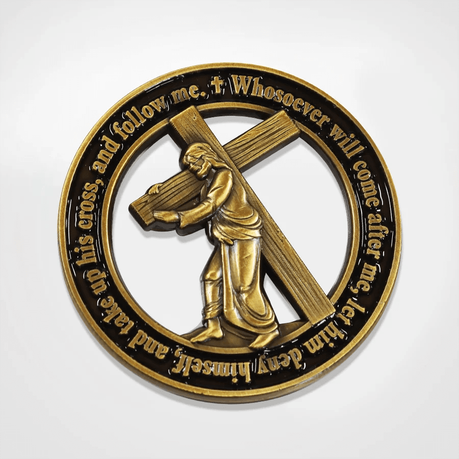 Carry Your Cross Challenge Coin | Antique Gold, 1.75 Inch - PatriotDepot.com