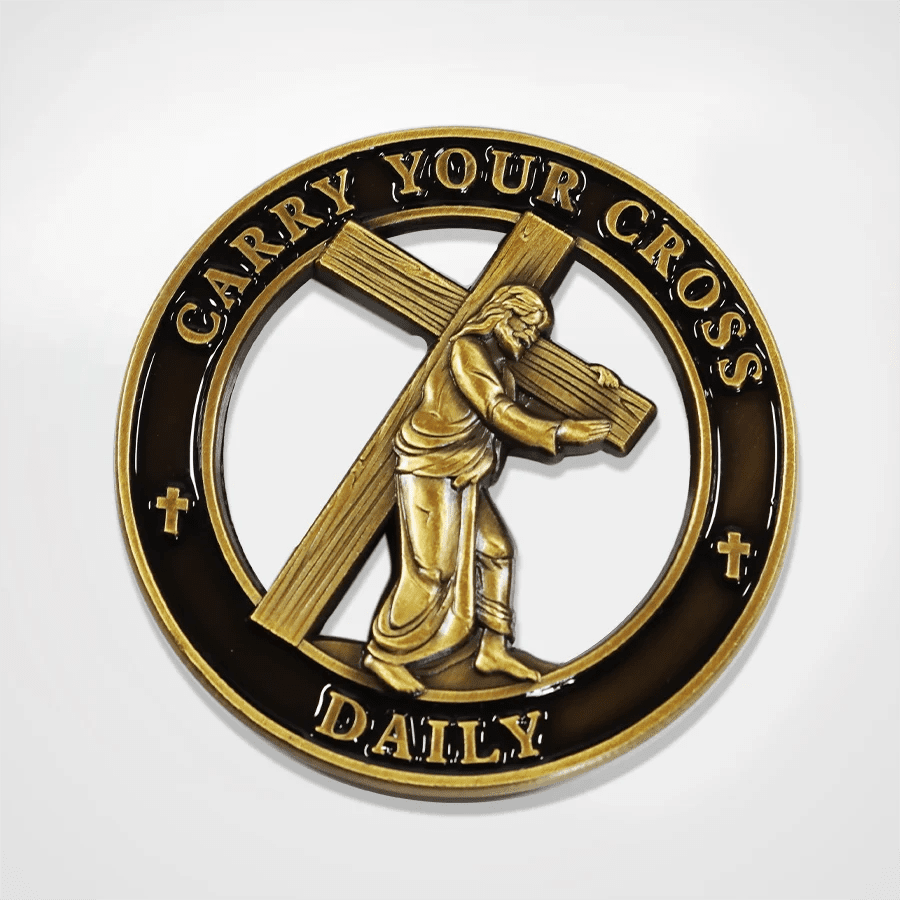 Carry Your Cross Challenge Coin | Antique Gold, 1.75 Inch - PatriotDepot.com