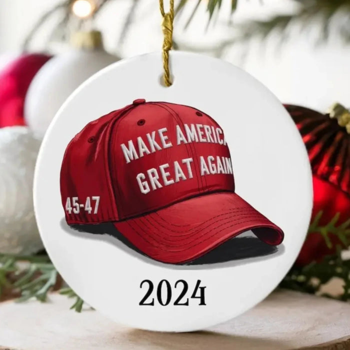 Commemorative Make America Great Again 45-47 Hat 2024 Ceramic Ornament