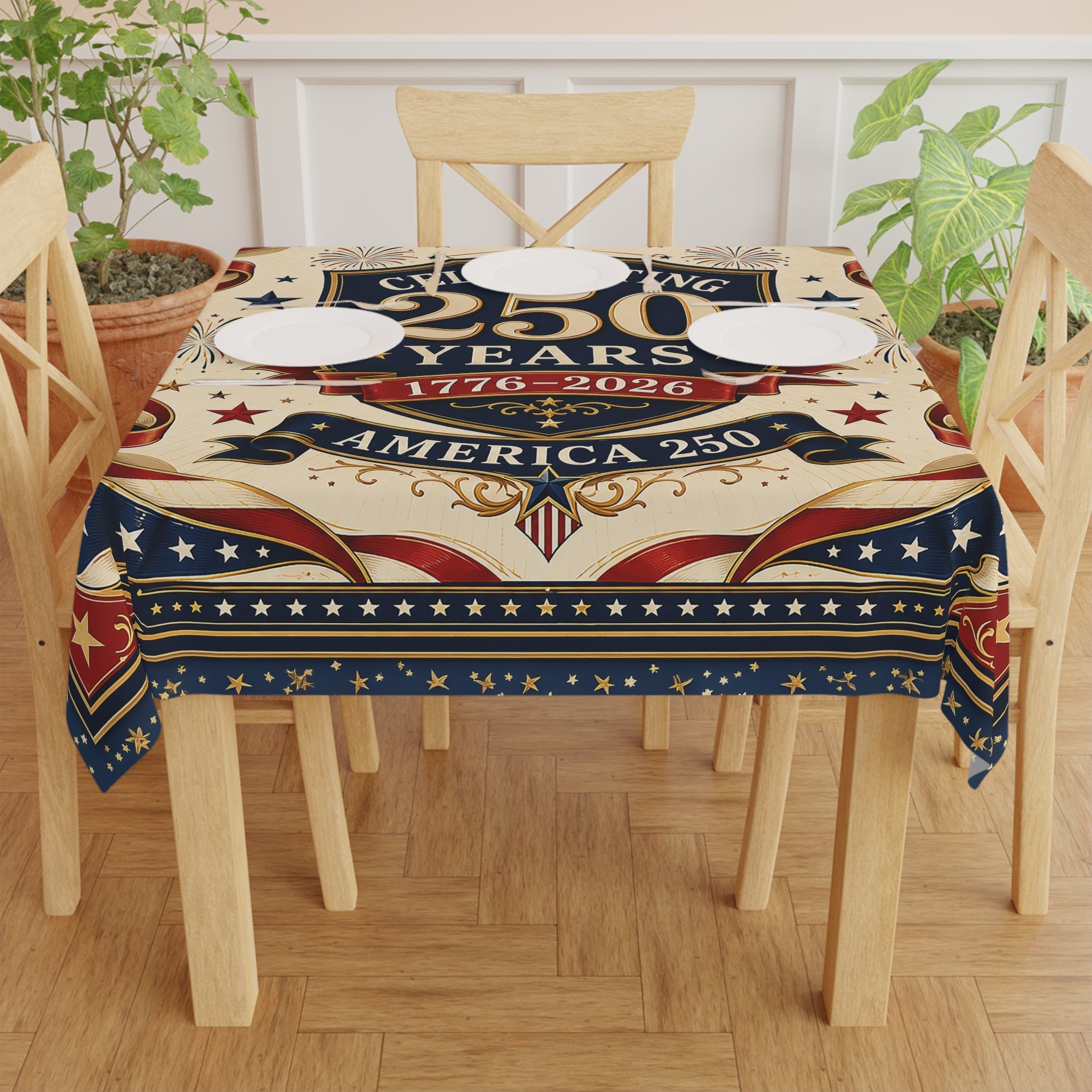 Celebrating 250 Years of America 1776–2026 Custom Tablecloth - PatriotDepot.com