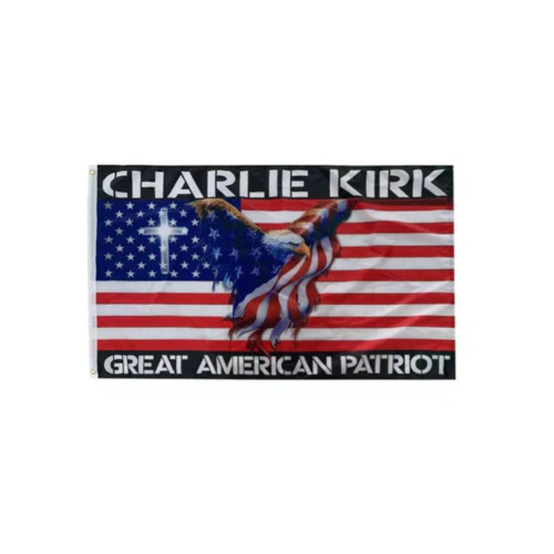 Charlie Kirk: A Great American Patriot USA Cross Flag - PatriotDepot.com