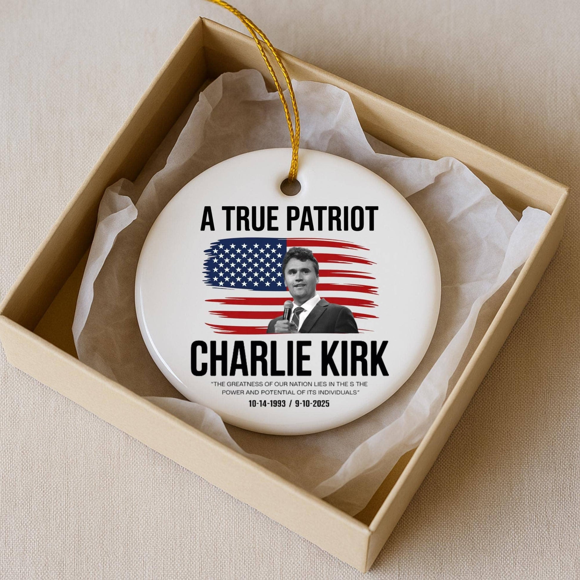 Charlie Kirk “A True Patriot” Memorial Christmas Ornament - PatriotDepot.com