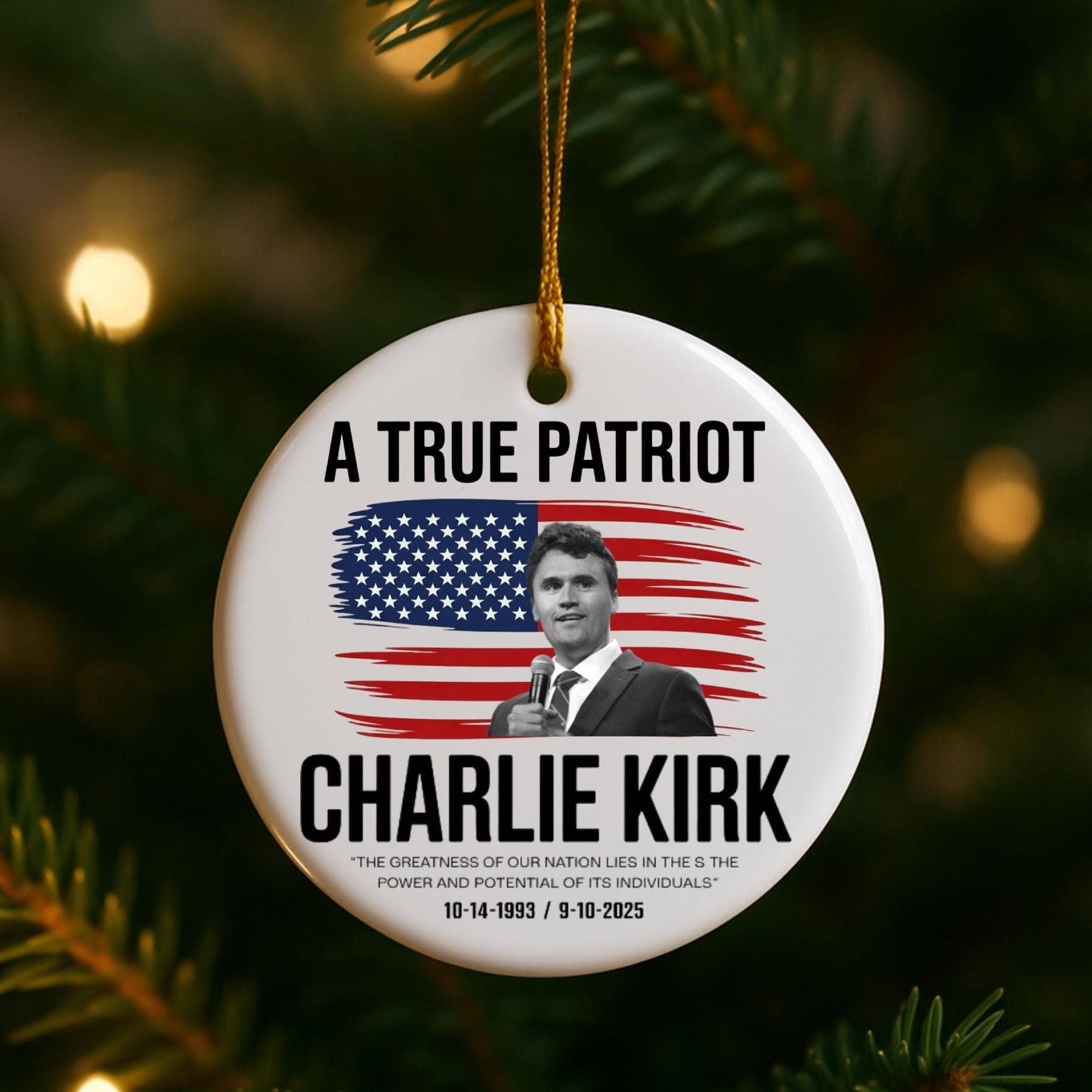 Charlie Kirk “A True Patriot” Memorial Christmas Ornament - PatriotDepot.com