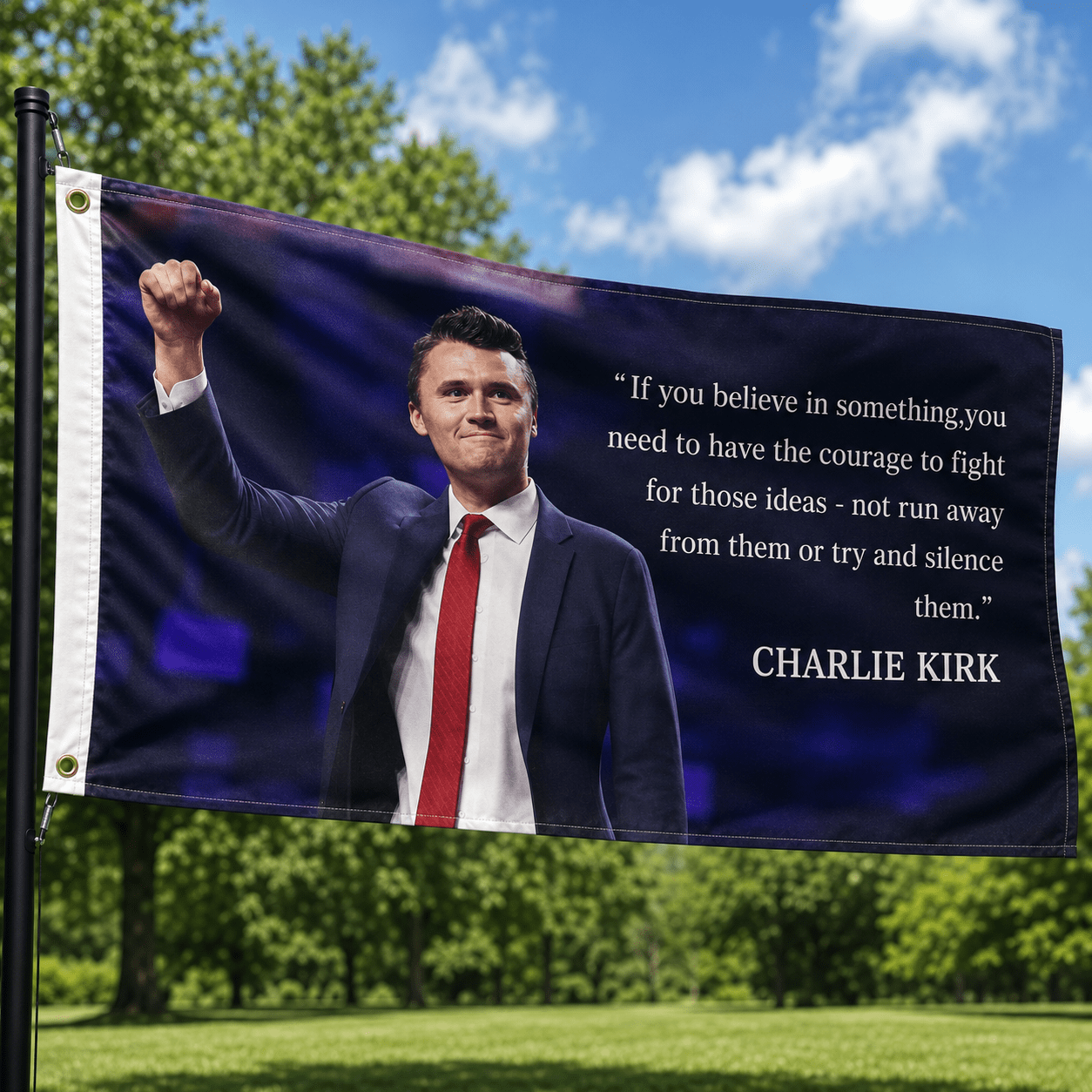 Charlie Kirk "Courage to Stand" 3' x 5' Flag - PatriotDepot.com