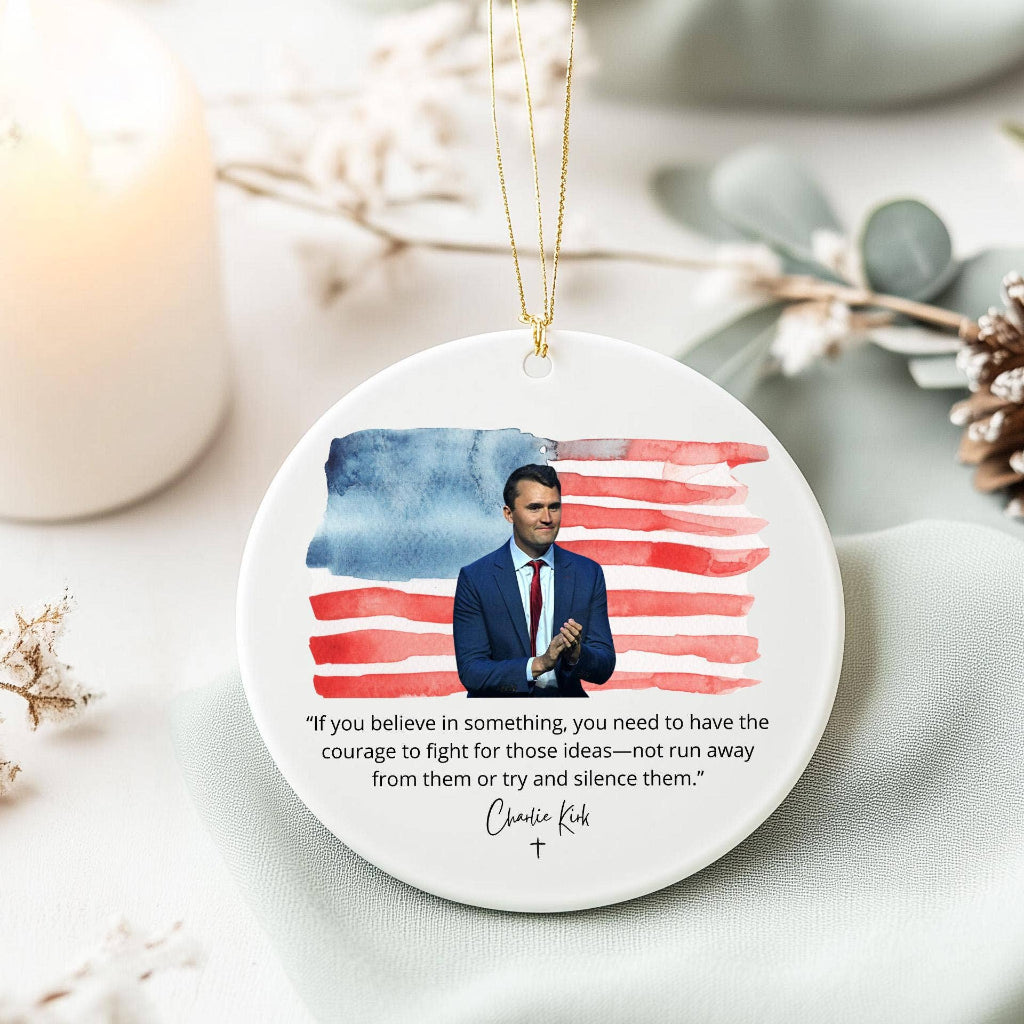 Charlie Kirk “Courage to Stand” Heart-Shaped Ceramic Ornament - PatriotDepot.com