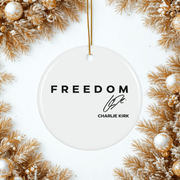 Charlie Kirk “FREEDOM” Ceramic Christmas Ornament - PatriotDepot.com