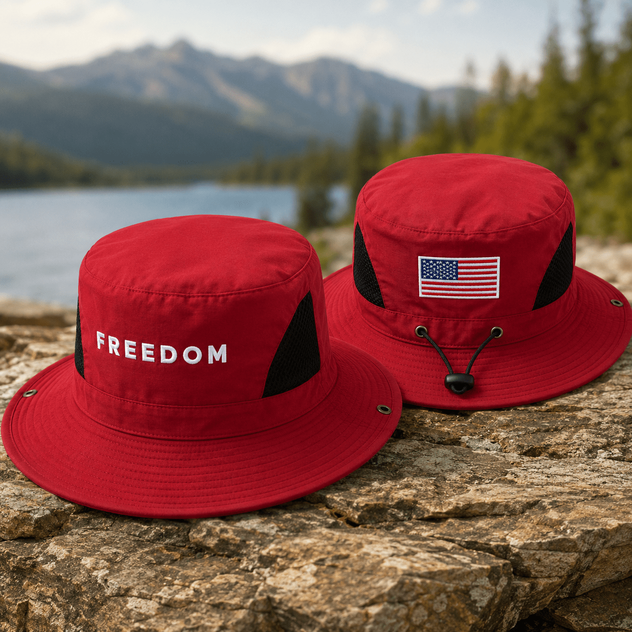 Charlie Kirk Freedom Custom Embroidered Safari Hat | Patriotic Sun Hat - PatriotDepot.com