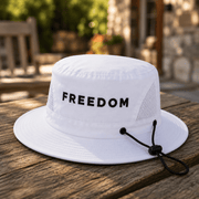 Charlie Kirk Freedom Custom Embroidered Safari Hat | White Patriotic Sun Hat - PatriotDepot.com
