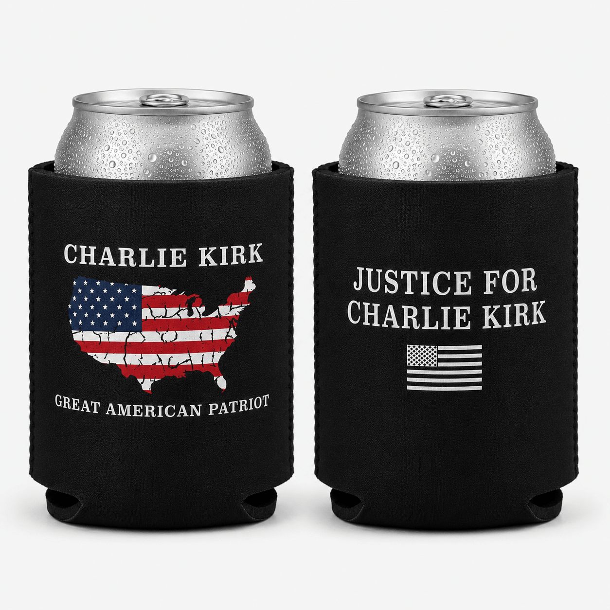 Charlie Kirk "Great American Patriot" Can Cooler (Black) - PatriotDepot.com