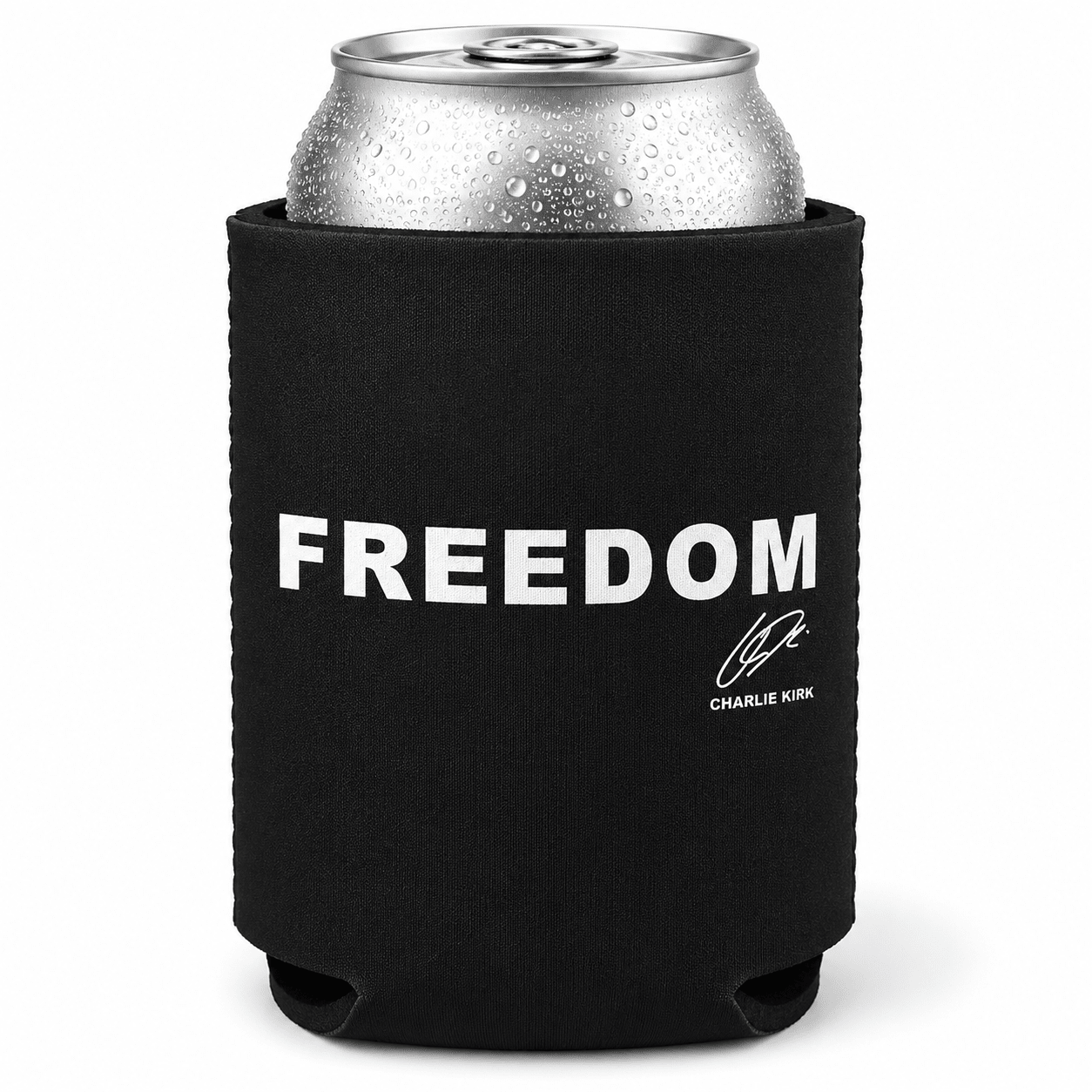 Charlie Kirk Signature "Freedom" Can Cooler (Black) - PatriotDepot.com