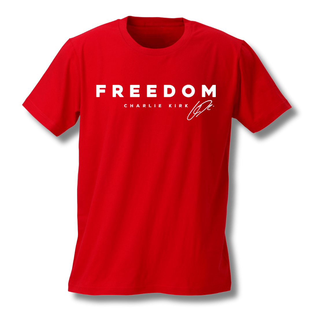Charlie Kirk Signature Freedom T-Shirt | National Day of Remembrance October 14th - PatriotDepot.com
