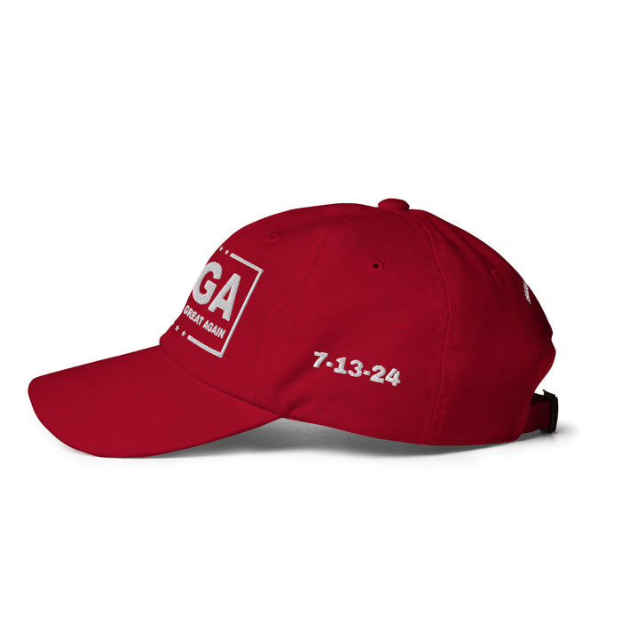 Exclusive: MAGA July 13, 2024 Trump Custom 4-Sided Embroidered Hat (Isaiah 54:17)