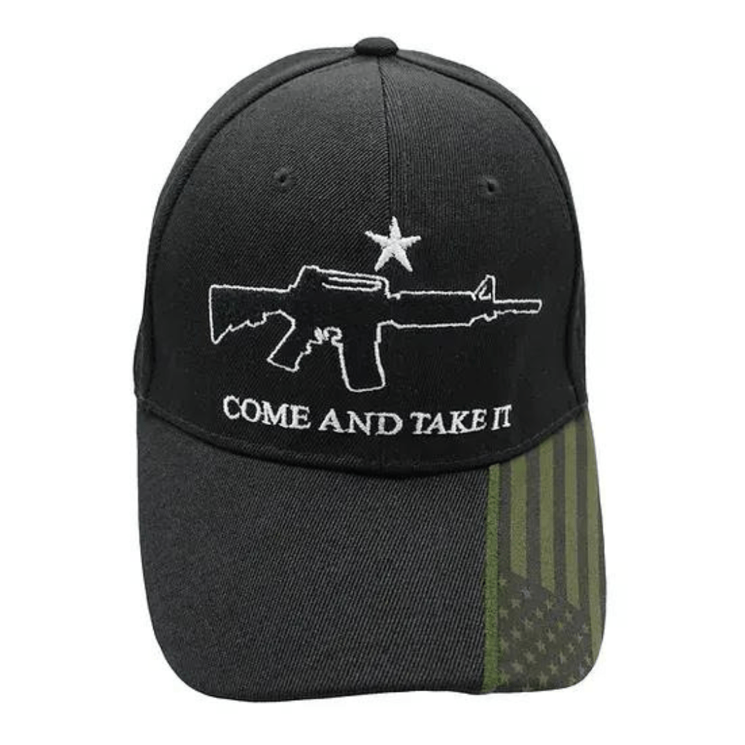 Come And Take It Custom Embroidered (Black/Olive) Hat w/Flag Bill - PatriotDepot.com