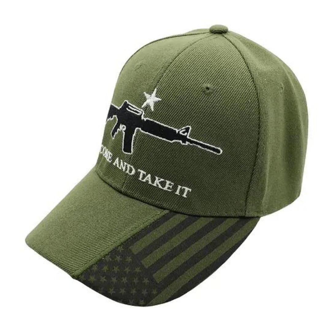 Come And Take It Custom Embroidered (Olive/Black) Hat w/Flag Bill - PatriotDepot.com
