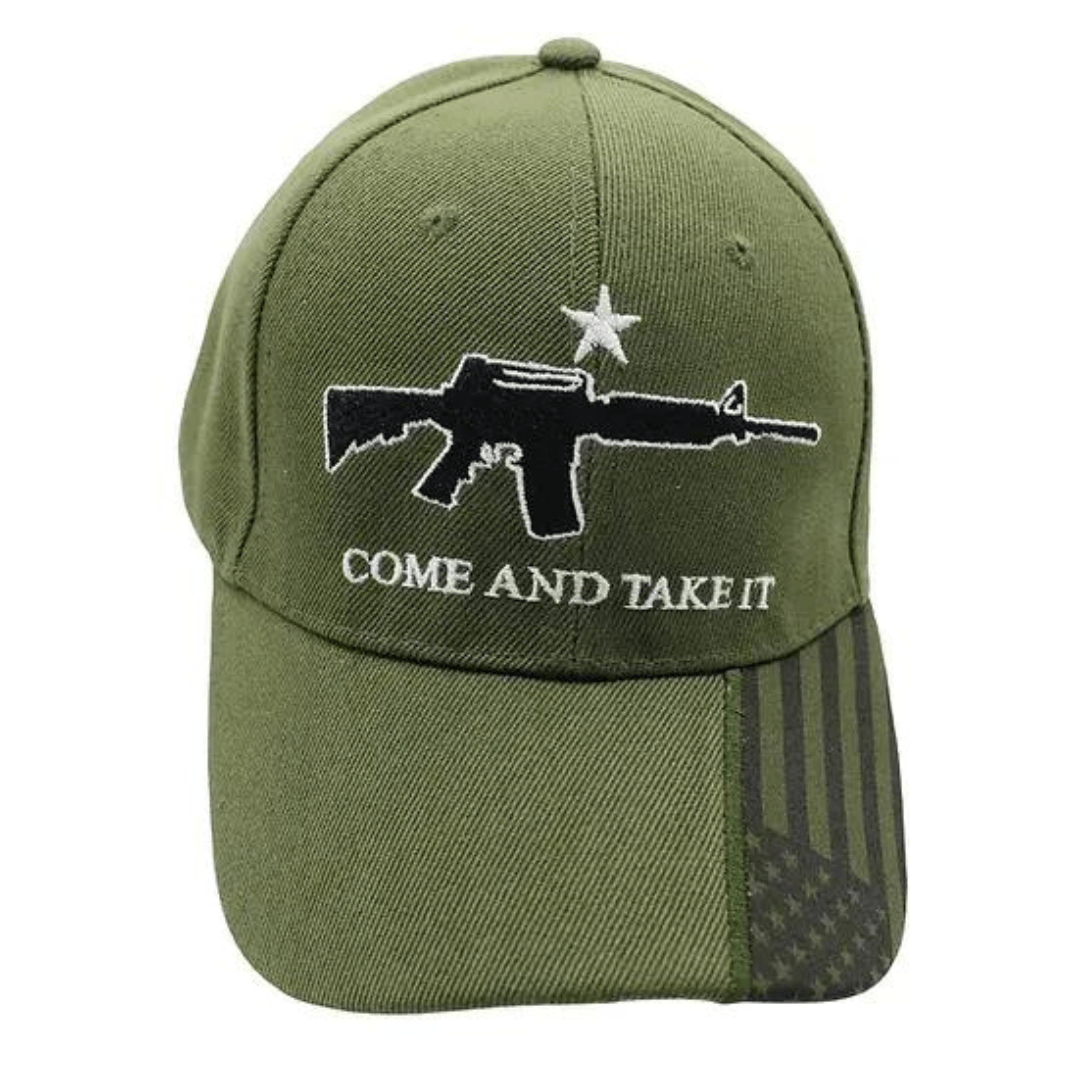 Come And Take It Custom Embroidered (Olive/Black) Hat w/Flag Bill - PatriotDepot.com