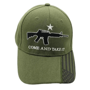 Come And Take It Custom Embroidered (Olive/Black) Hat w/Flag Bill - PatriotDepot.com