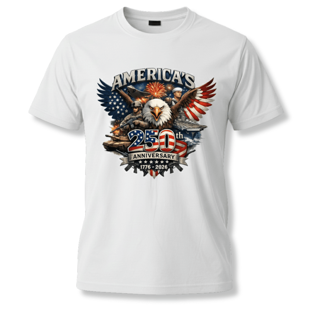 Defenders of Liberty | America’s 250th Anniversary 1776–2026 T-Shirt - PatriotDepot.com