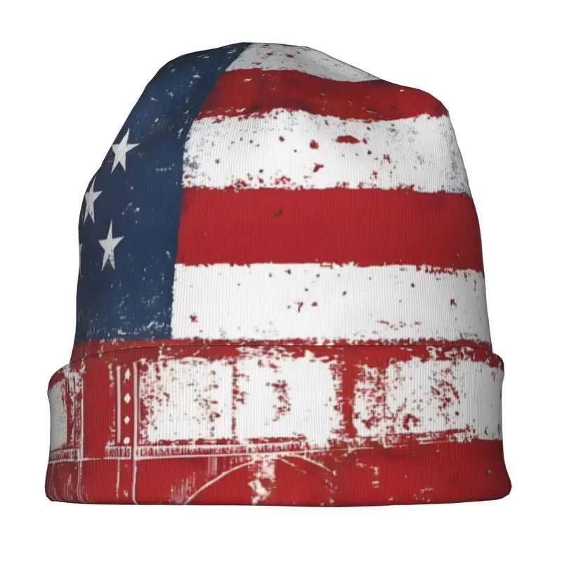 Distressed American Flag Skull Knit Beanie - PatriotDepot.com
