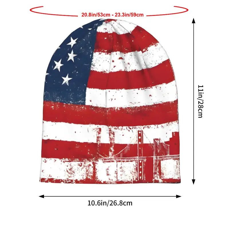 Distressed American Flag Skull Knit Beanie - PatriotDepot.com