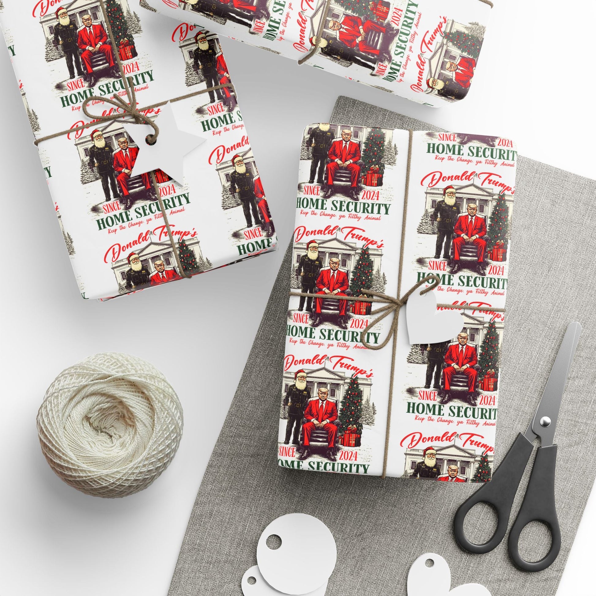 Donald Trump Christmas Home Security Custom Wrapping Paper Roll (3 Sizes) - PatriotDepot.com