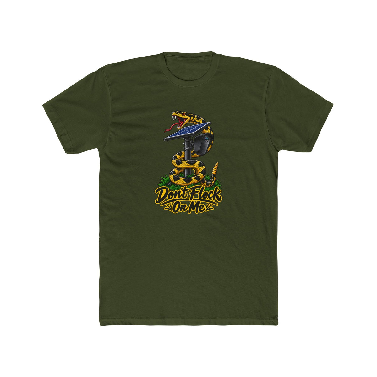 Don't Flock On Me Gadsden T-Shirt | Patriotic Rattlesnake Graphic Tee | 2A Statement Shirt - PatriotDepot.com