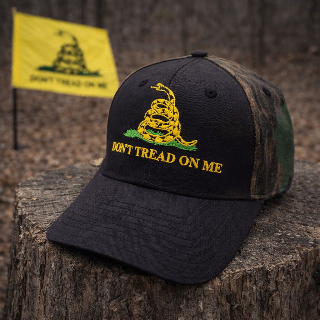 Don't Tread on Me Two - Tone Camo Embroidered Hat - PatriotDepot.com