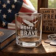 Engraved 'Home of the Brave' Patriotic Rocks Glass (Custom Engraved) - PatriotDepot.com